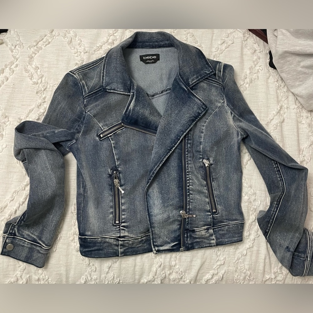 Bebe Jean Bomber Faded Jacket